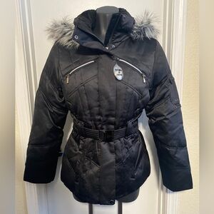A.N.A. Satin Down Faux Fur Puffer Jacket xs NWT